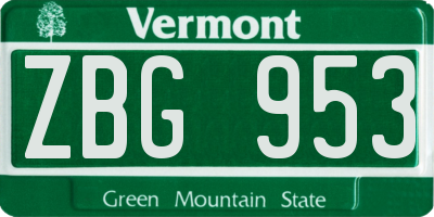 VT license plate ZBG953