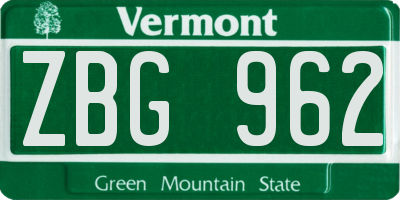 VT license plate ZBG962