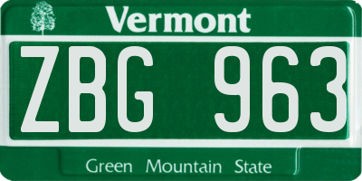 VT license plate ZBG963
