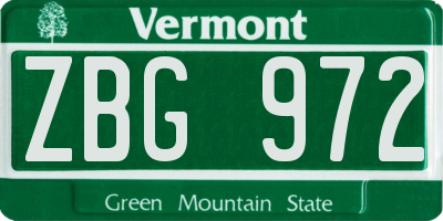 VT license plate ZBG972