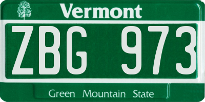 VT license plate ZBG973