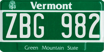 VT license plate ZBG982