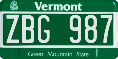 VT license plate ZBG987
