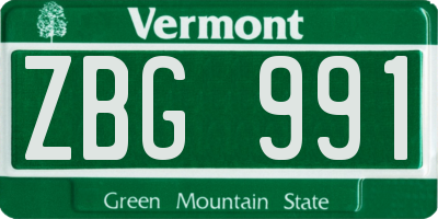 VT license plate ZBG991