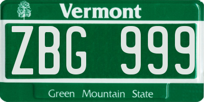 VT license plate ZBG999