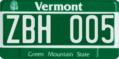 VT license plate ZBH005