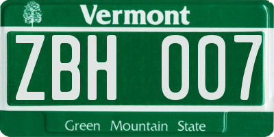 VT license plate ZBH007