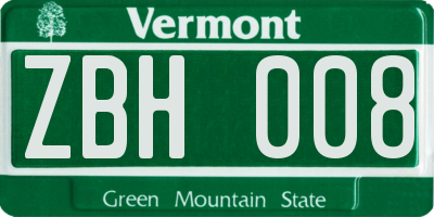VT license plate ZBH008