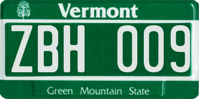 VT license plate ZBH009