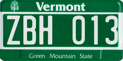 VT license plate ZBH013