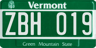 VT license plate ZBH019