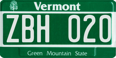 VT license plate ZBH020