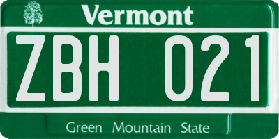 VT license plate ZBH021