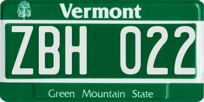 VT license plate ZBH022