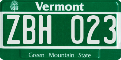 VT license plate ZBH023