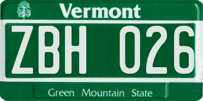 VT license plate ZBH026