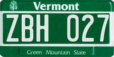 VT license plate ZBH027
