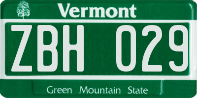 VT license plate ZBH029
