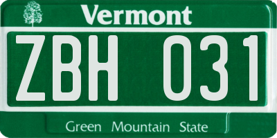 VT license plate ZBH031