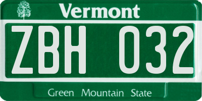 VT license plate ZBH032