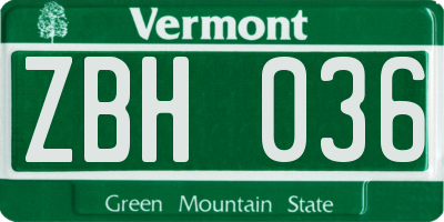 VT license plate ZBH036