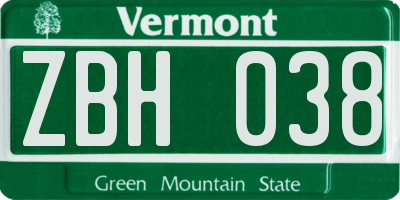 VT license plate ZBH038