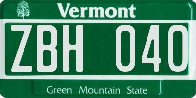 VT license plate ZBH040