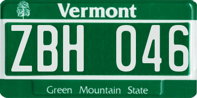 VT license plate ZBH046