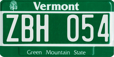 VT license plate ZBH054