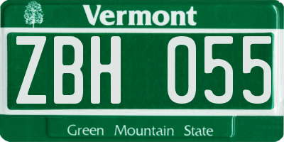 VT license plate ZBH055