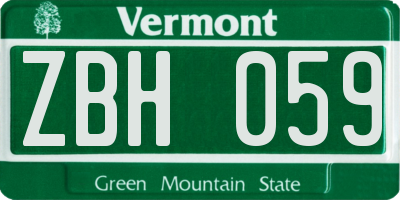 VT license plate ZBH059
