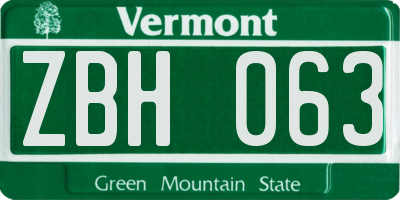 VT license plate ZBH063
