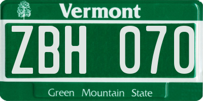 VT license plate ZBH070