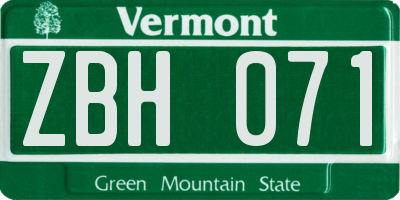 VT license plate ZBH071