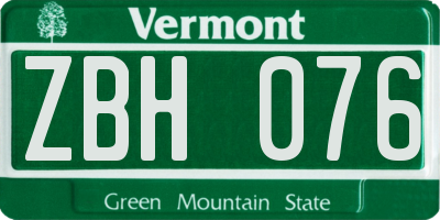 VT license plate ZBH076