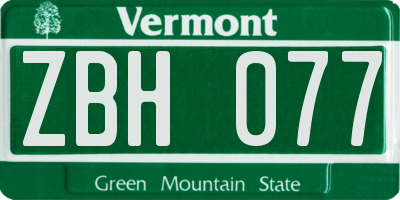 VT license plate ZBH077