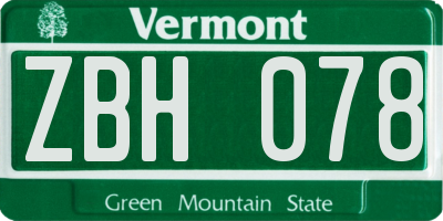 VT license plate ZBH078