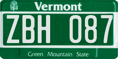 VT license plate ZBH087