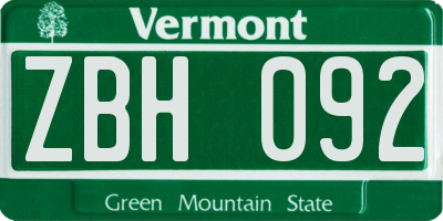 VT license plate ZBH092