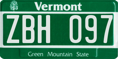 VT license plate ZBH097