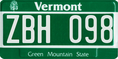 VT license plate ZBH098