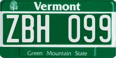 VT license plate ZBH099