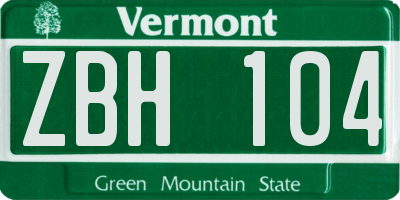 VT license plate ZBH104