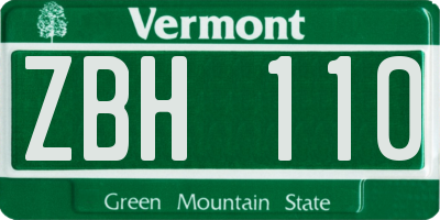 VT license plate ZBH110