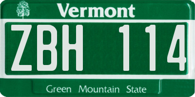 VT license plate ZBH114
