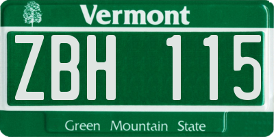 VT license plate ZBH115
