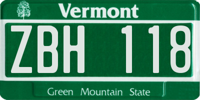 VT license plate ZBH118
