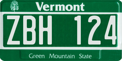 VT license plate ZBH124