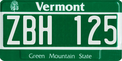 VT license plate ZBH125