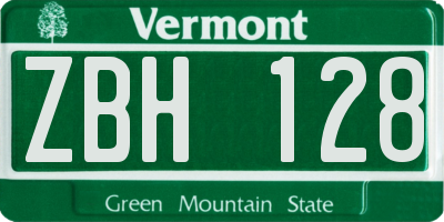 VT license plate ZBH128